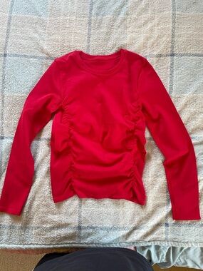 Red Ruched Long Sleeve Tee - Women's Classic Crew